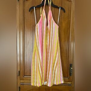 LADIES “WILD FABLE” MULTI-COLORED CROCHETED HALTER BEACH DRESS/COVERUP, SIZE M